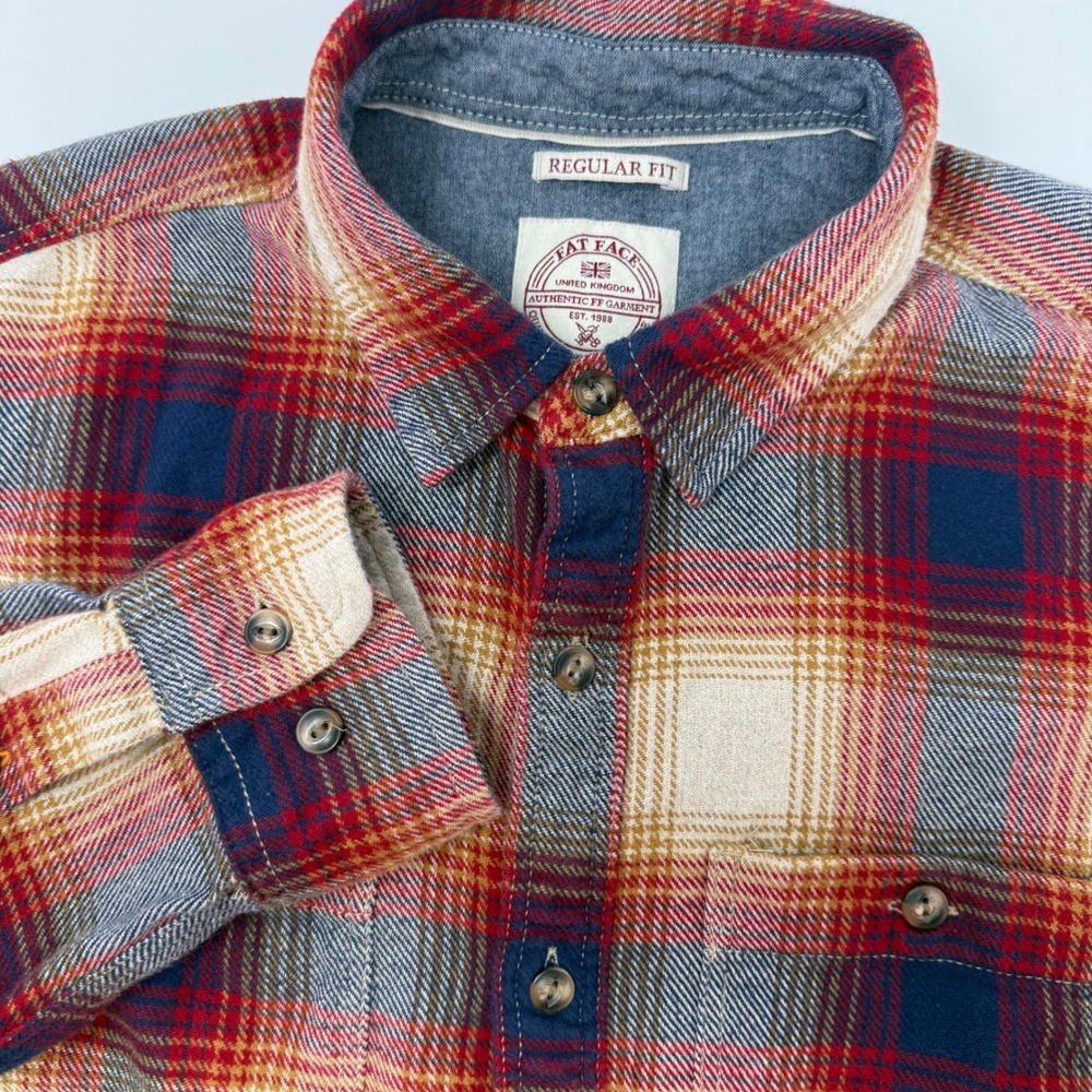 Fat Face‎ Men Regular Fit Plaid Flannel Shirt Long Sleeve Button Up Size Small